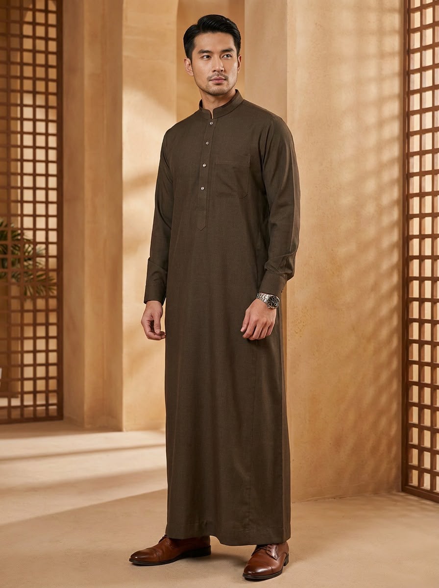 Men's brown full sleeve thawb