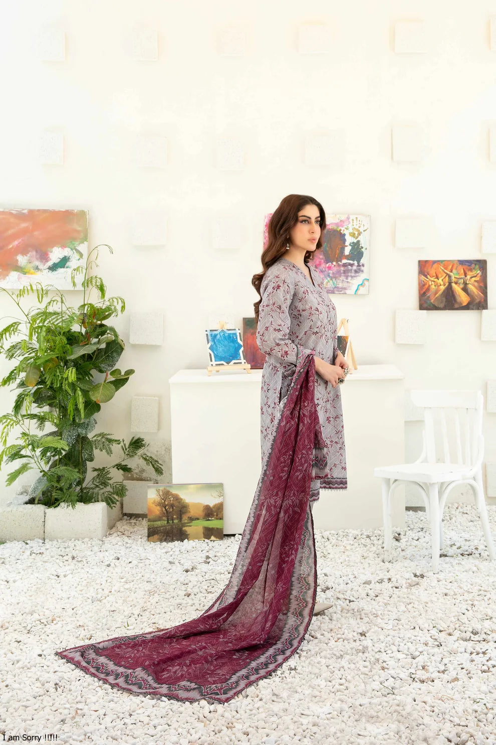 3pcs Stitched Printed Chamki Lawn KF-1224