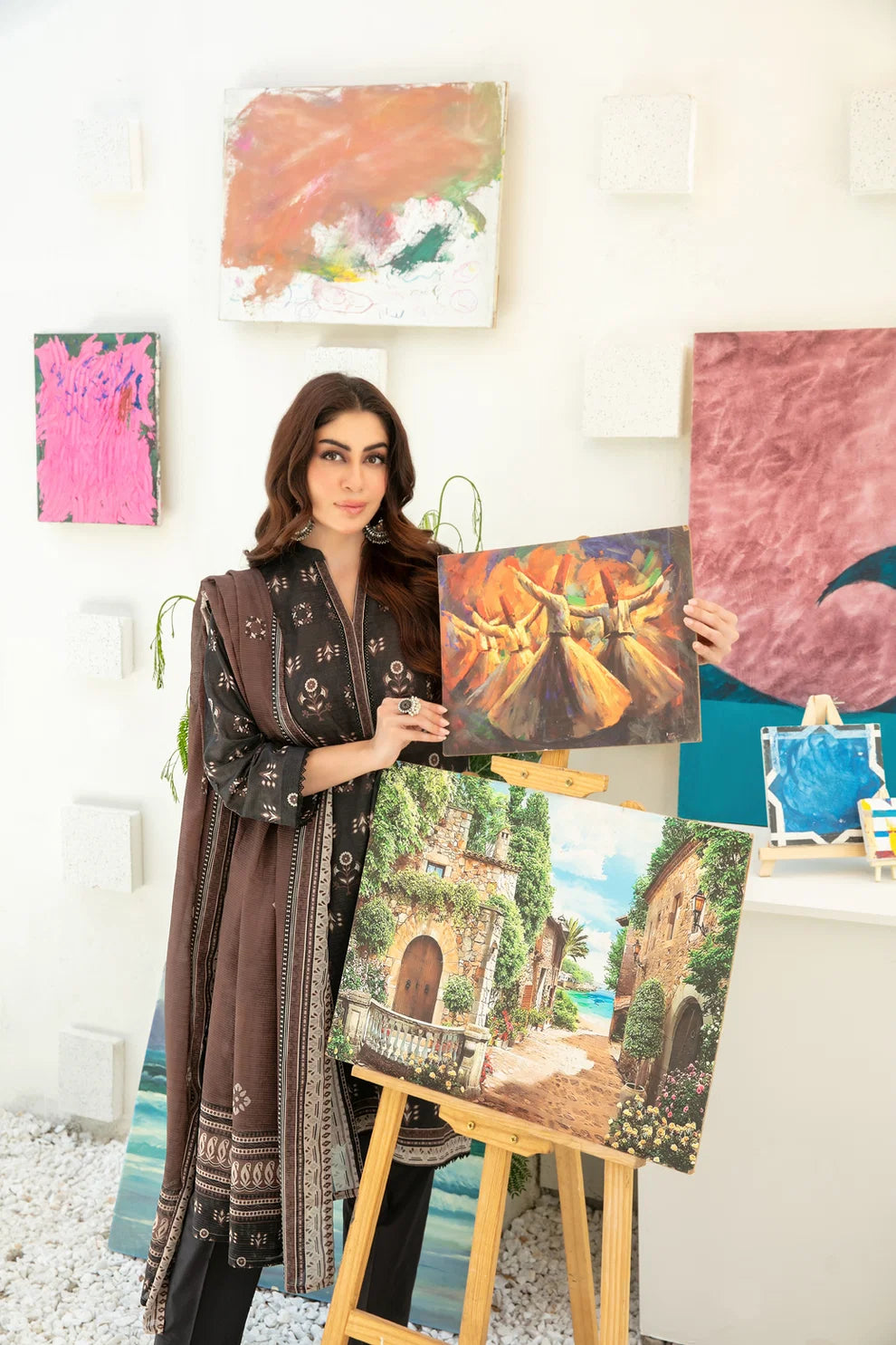 Tawakkal Black Digital Print Chamki Lawn Stitched 3 Piece Suit KF-1203