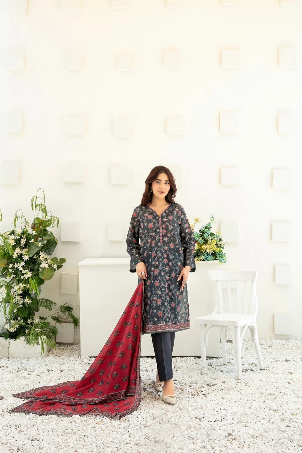 3pcs Stitched Printed Chamki Lawn KF-1215