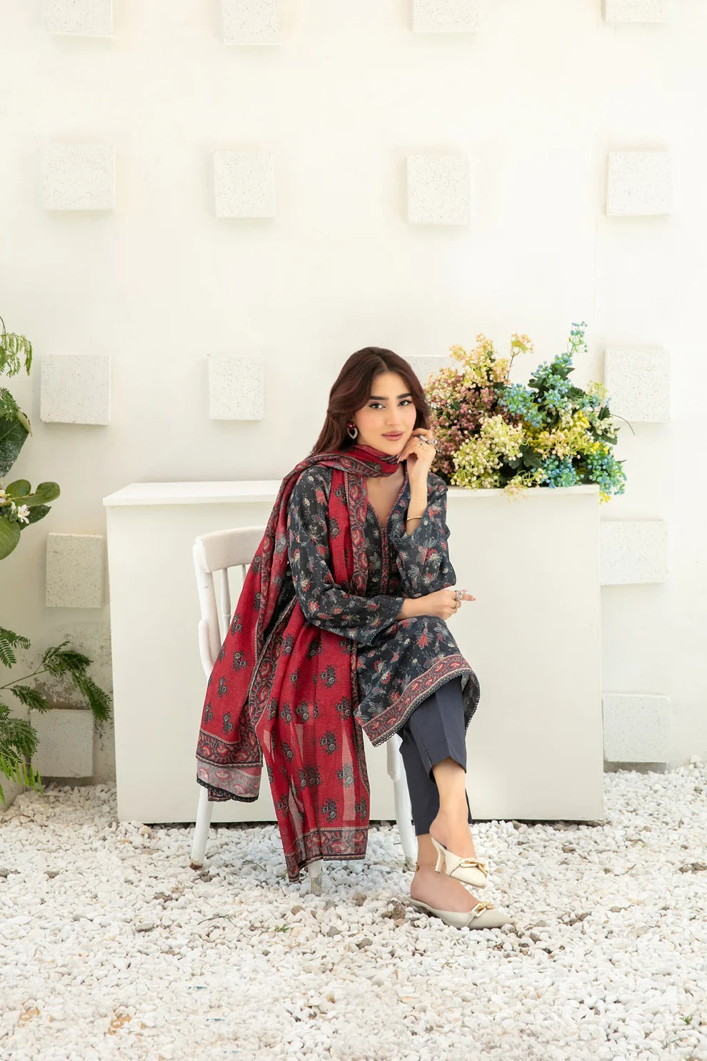 3pcs Stitched Printed Chamki Lawn KF-1215