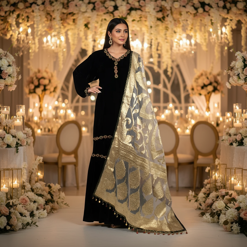 Peach Marble Lace Gharara Suit with Banarsi Jamawar Fall, Gharara-023