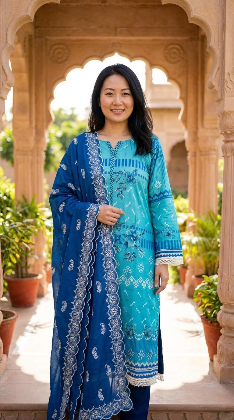 Turquoise Fully Embroidered Lawn 2 Piece Suit KF-1199