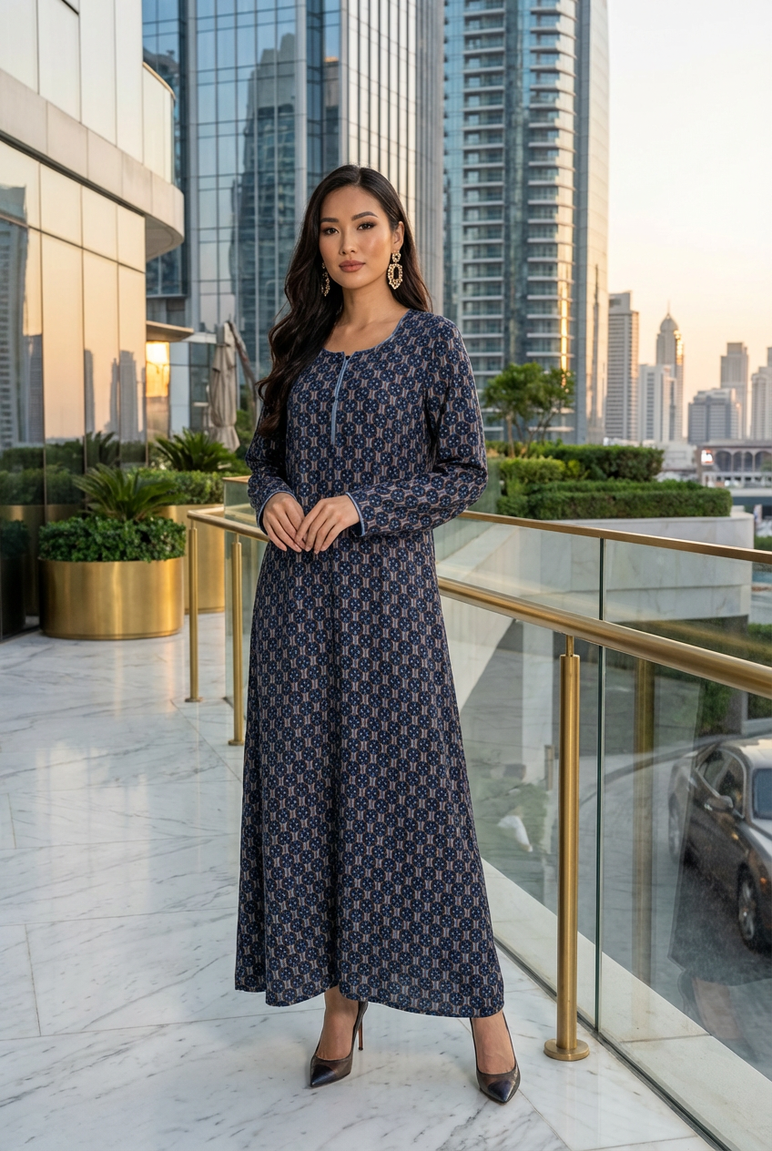 Navy Geometric Print Georgette Maxi Dress KF-323