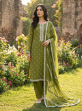 Olive Green Fully Embroidered Lawn Suit with Lace Work KF-1085