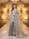 Beige Embroidered Organza Tissue Gharara Suit with Raw Silk KF-955