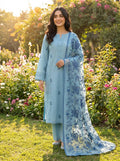 Light Blue Embroidered Arcandi Linen 3 Piece Suit with Chiffon Dupatta KF-1095