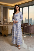Lilac Check Print Linen Maxi Dress KF-500