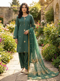 Bottle Green Embroidered Lawn Cotton Suit with Fancy Buttons KF-1063
