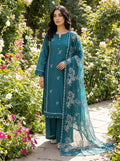 Teal Self Linen Thread Embroidered 3 Piece Suit with Chiffon Dupatta KF-1101