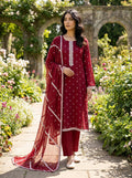 Maroon Embroidered Staple Lawn Suit with Chiffon Dupatta KF-1064