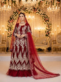 Red Fancy Net Long Party Maxi with Cut Dana Work KF-938
