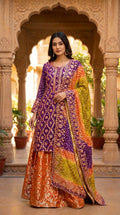 Purple Pure Chiffon Gharara Suit with Jamawar Farshi KF-982