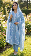 Light Blue Embroidered Self Lawn Suit with Chiffon Georgette Dupatta KF-1128