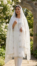 White Embroidered Cotton Lawn Suit with Chiffon Georgette Dupatta KF-1135