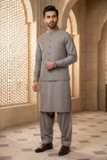 Men's Slate Grey Waistcoat Shalwar Kameez 3 Piece Set KF-0255