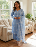 3 Pcs Lawn Suit for Women in Sky Blue KF-9103