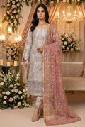 Ivory Tissue Organza 3 Piece Suit with Block Print Dupatta KF-1009