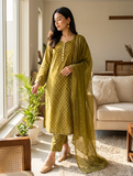 3 Pcs Lawn Suit for Women in Mehandi KF-9014