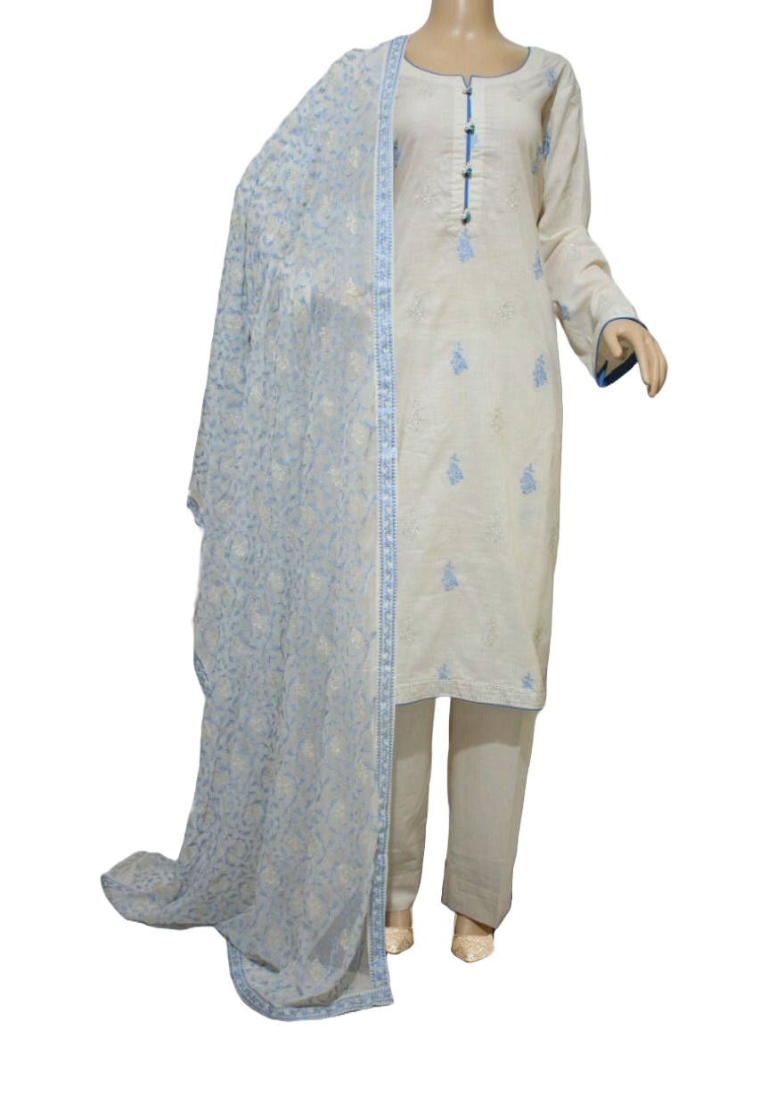 Heavy Embroidered Lawn 3 Piece Suit with Chikankari Chiffon Dupatta KF-538