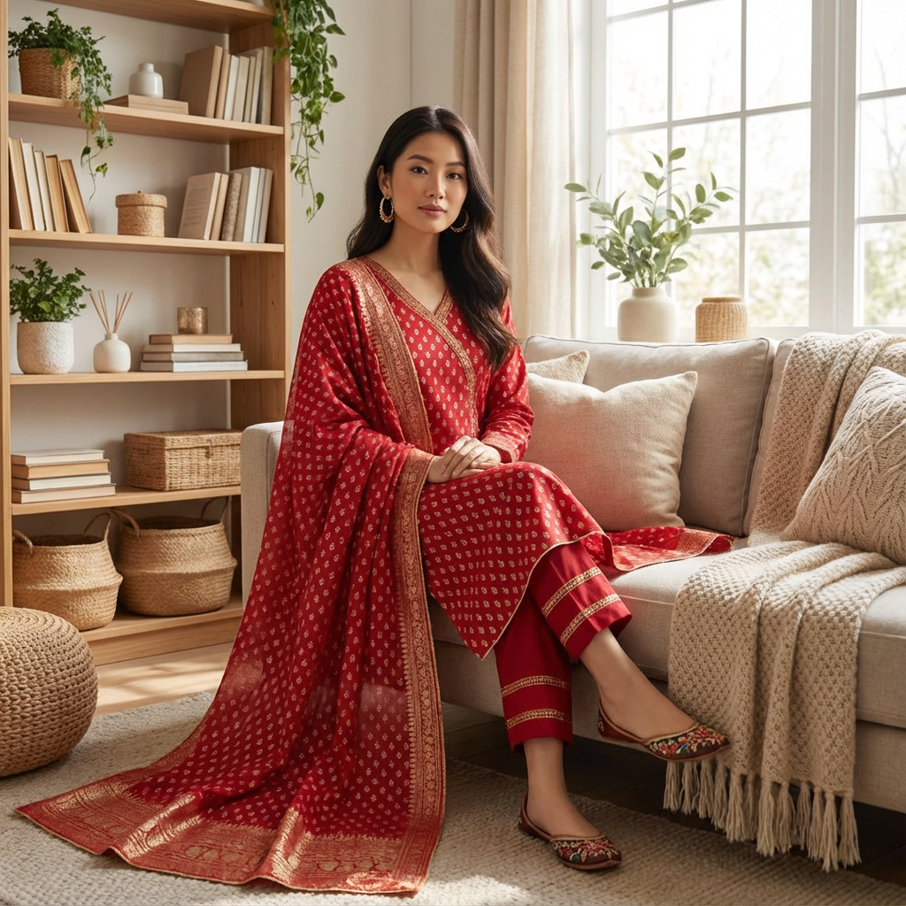 3 Pcs Khadi Net Blockprinted Suit for Women - KF523