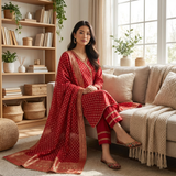 3 Pcs Khadi Net Blockprinted Suit for Women - KF523