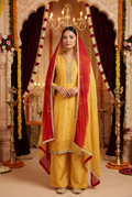 Mustard Pure Chiffon Party Suit with Red Dupatta KF-850