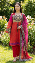 Red and Gold Medallion Print Linen 3 Piece Suit KF-1168