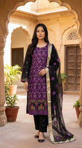 Purple Fully Embroidered Net 3 Piece Suit with Pure Silk Shalwar KF-1034