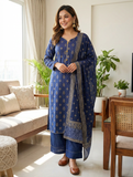 3 Pcs Lawn Suit for Women in Blue KF-9016