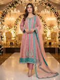 Dusty Pink Fancy Net Long Party Dress with Turquoise Work KF-941
