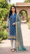 Blue Printed Orient Linen 3 Piece Suit with Printed Dupatta KF-1182