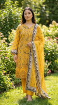 Mustard Yellow Paisley Print Lawn 3 Piece Suit KF-1183