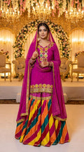 Magenta Chiffon Farshi Gharara Suit with Multicolour Leheriya KF-1042