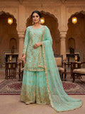 Mint Green Embroidered Organza Lehenga Suit KF-1047
