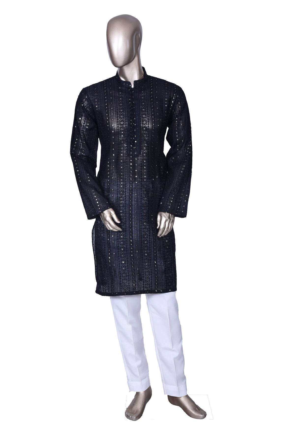 Men's Black Embroidered Raw Silk Kurta Party Suit KF-06