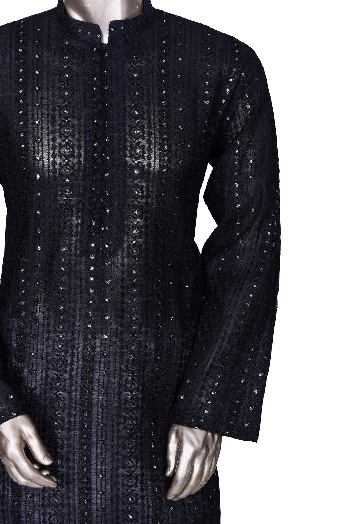 Men's Black Embroidered Raw Silk Kurta Party Suit KF-06