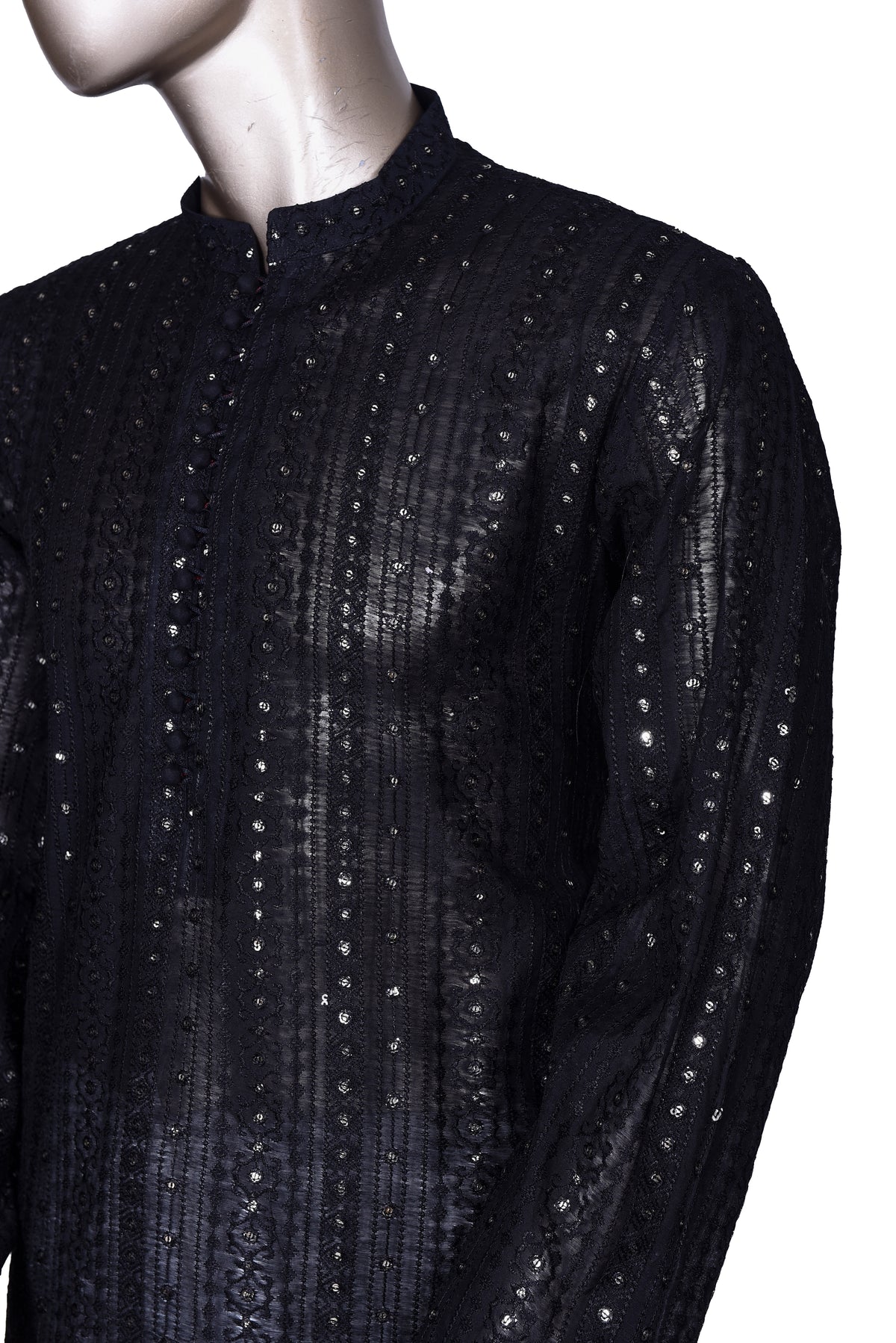 Men's Black Embroidered Raw Silk Kurta Party Suit KF-06