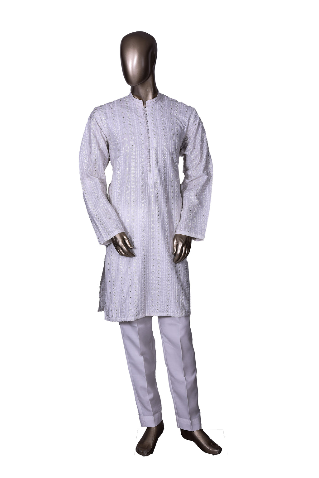 Men's Off White Embroidered Raw Silk Kurta Party Suit KF-20