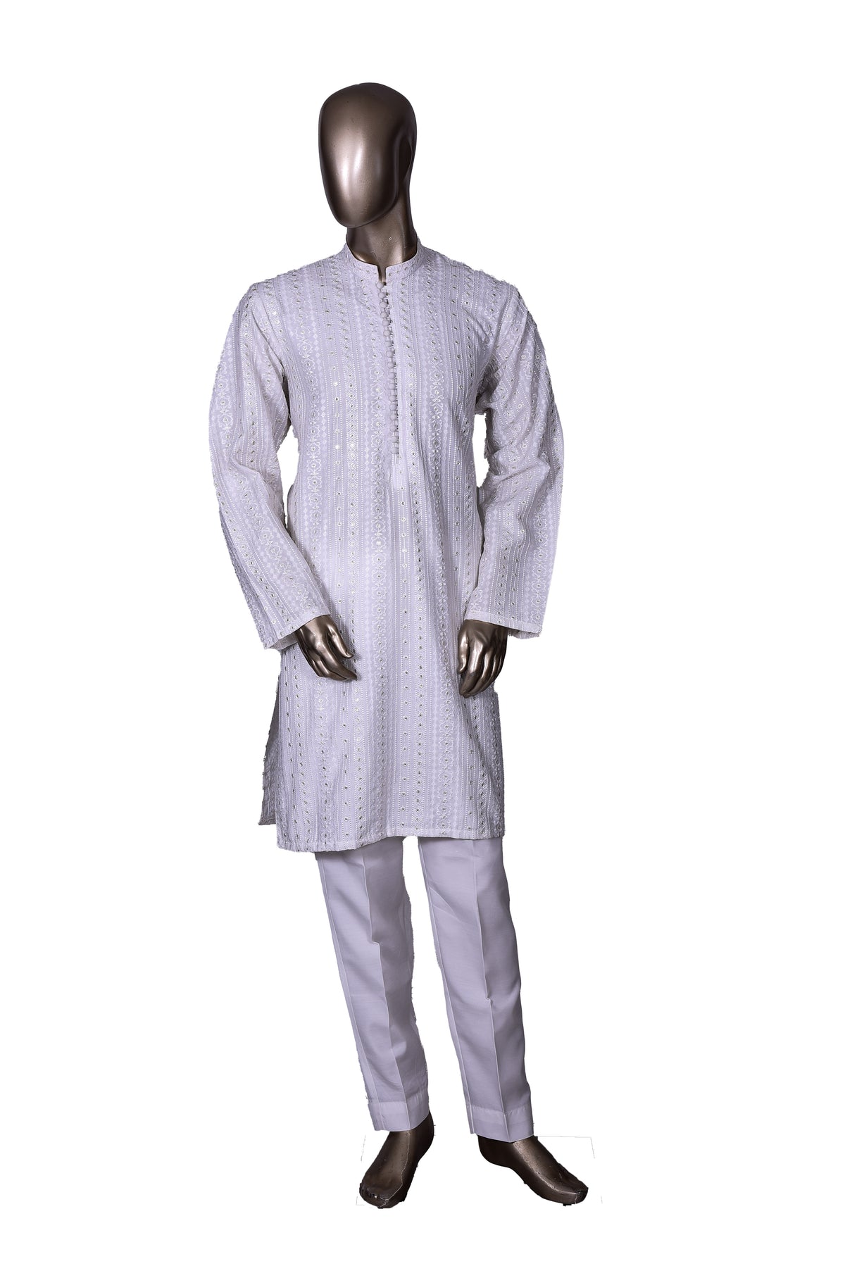 Men's Off White Embroidered Raw Silk Kurta Party Suit KF-20