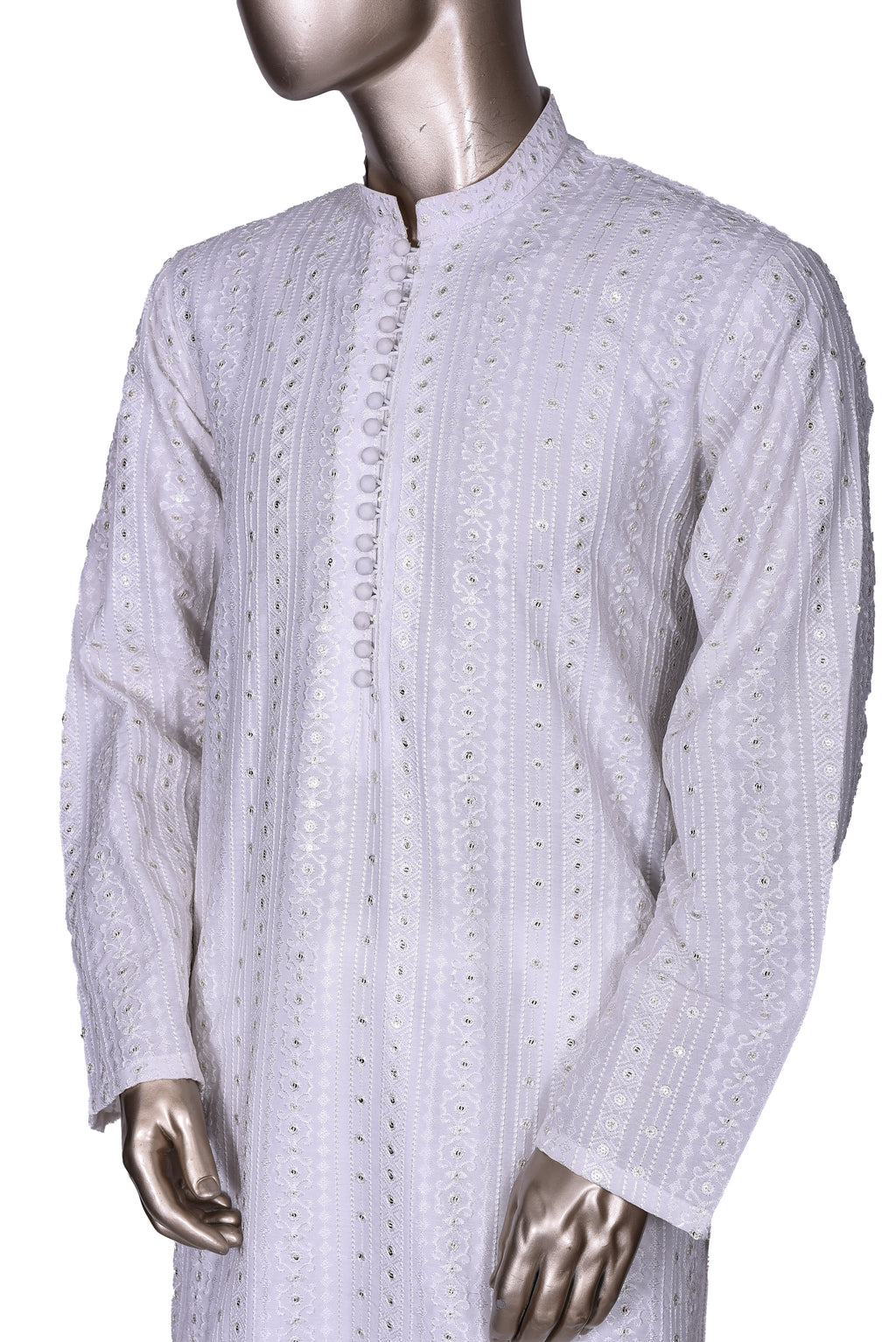 Men's Off White Embroidered Raw Silk Kurta Party Suit KF-20