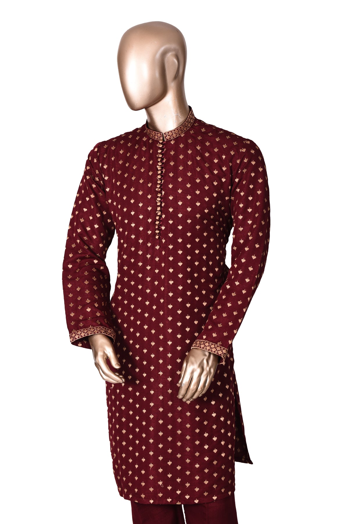 Men's Maroon Embroidered Raw Silk Kurta Party Suit KF-40