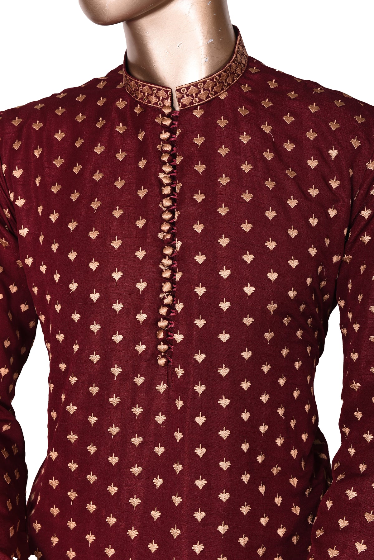 Men's Maroon Embroidered Raw Silk Kurta Party Suit KF-40