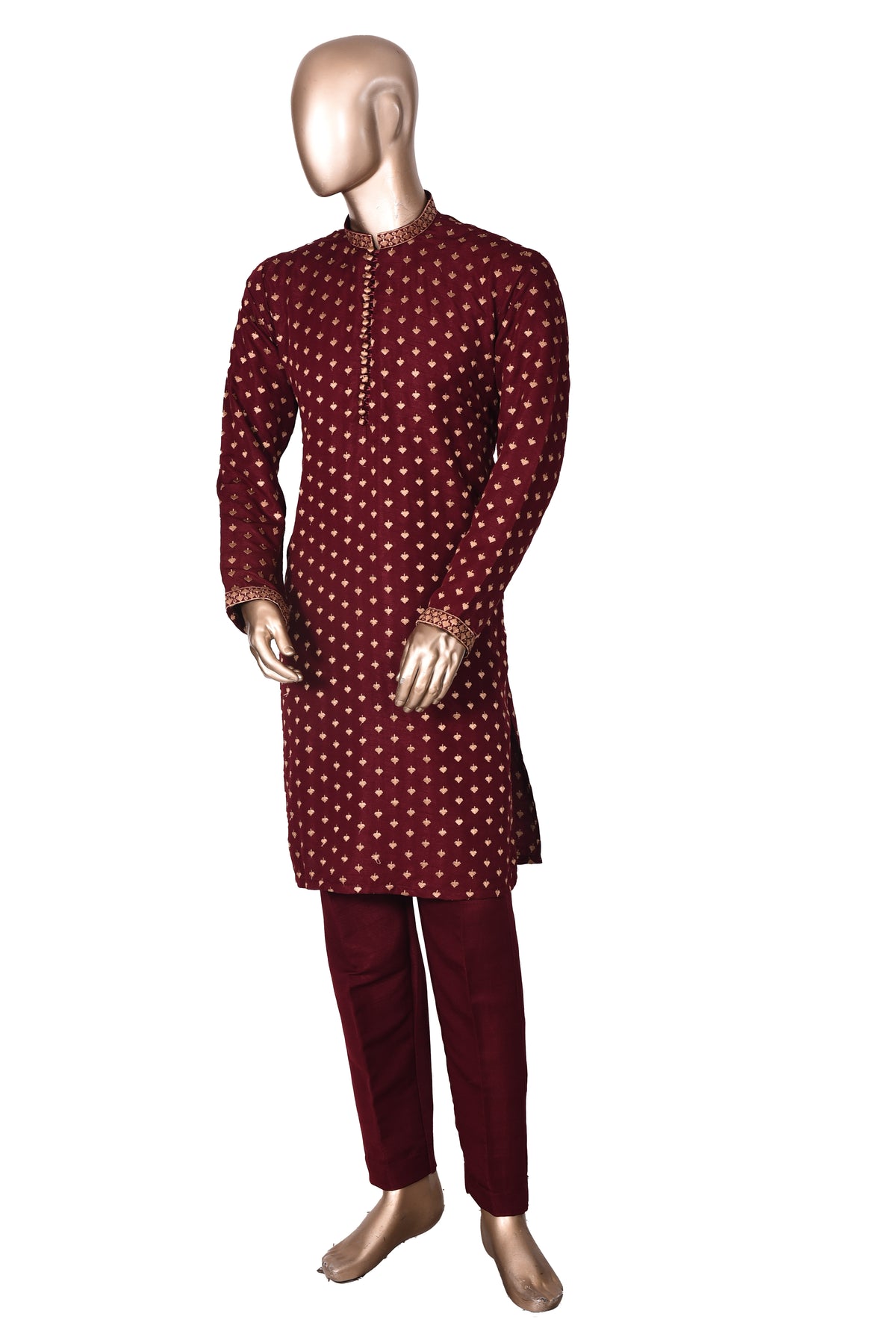 Men's Maroon Embroidered Raw Silk Kurta Party Suit KF-40