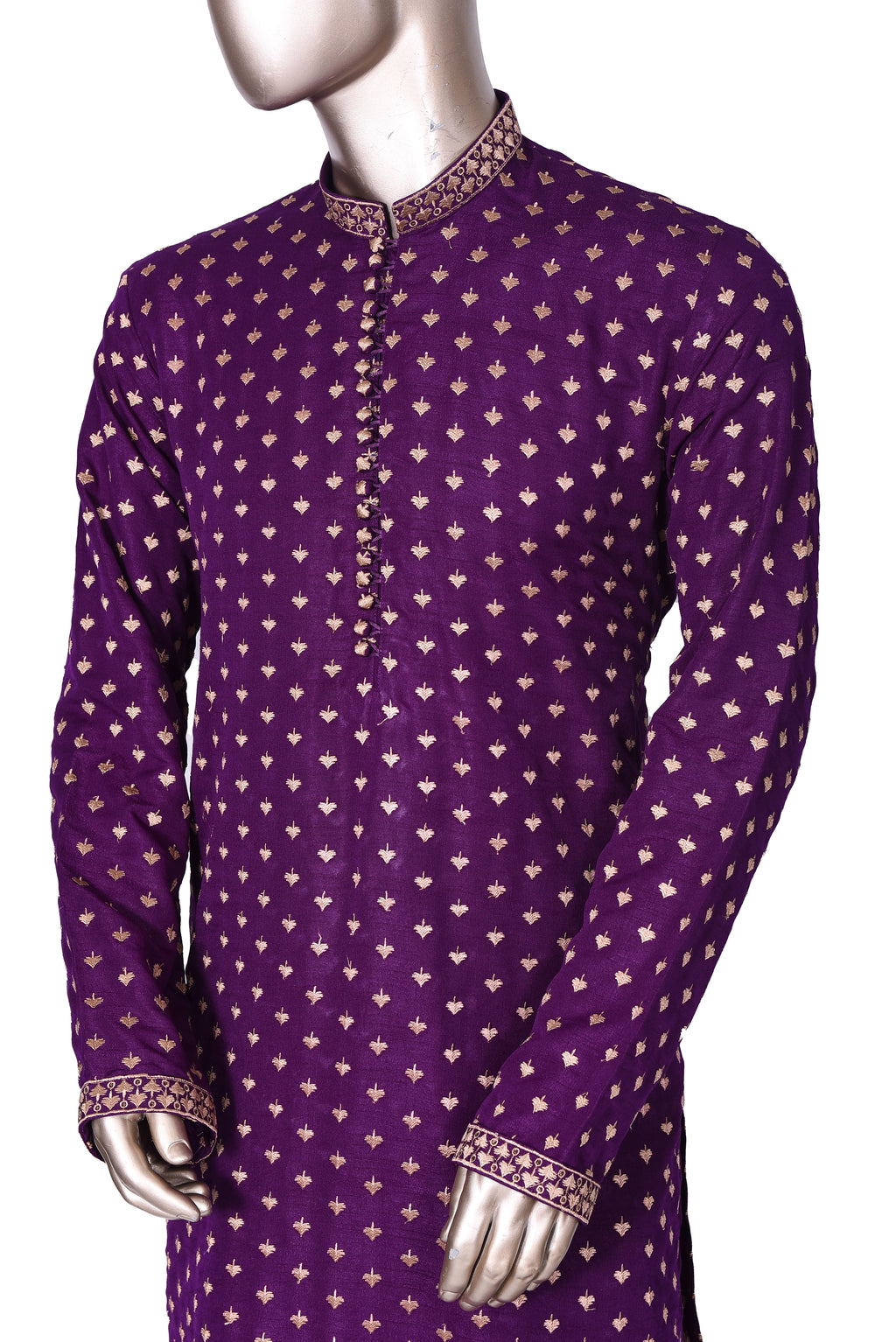 Men's Purple Embroidered Raw Silk Kurta Party Suit KF-45
