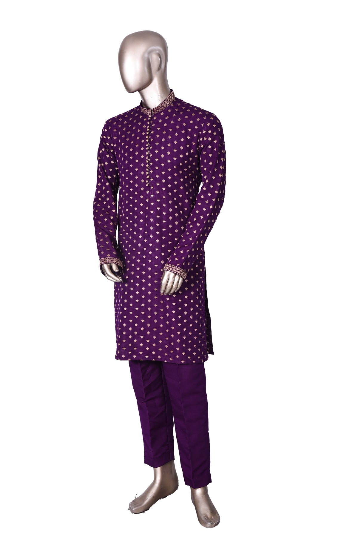Men's Purple Embroidered Raw Silk Kurta Party Suit KF-45
