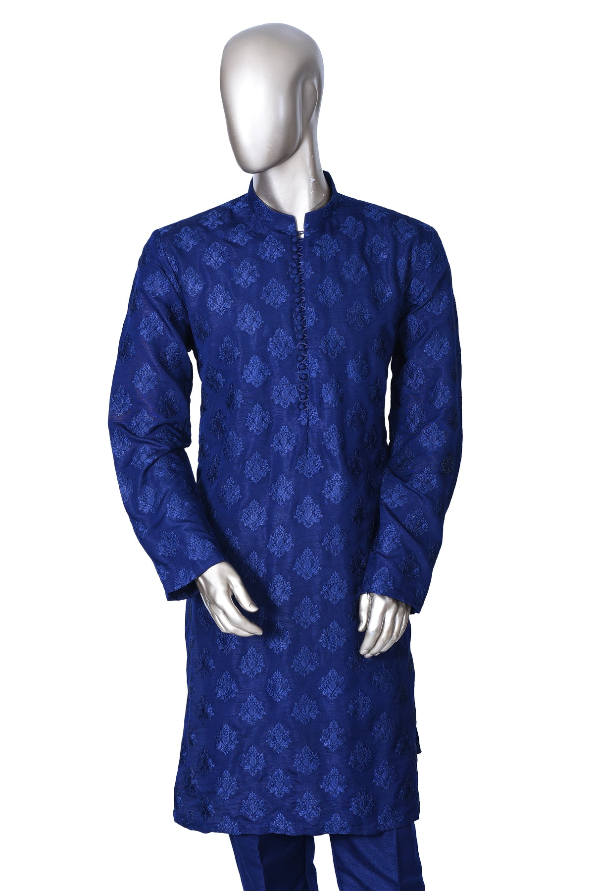 Men's Royal Blue Embroidered Raw Silk Kurta Party Suit KF-35