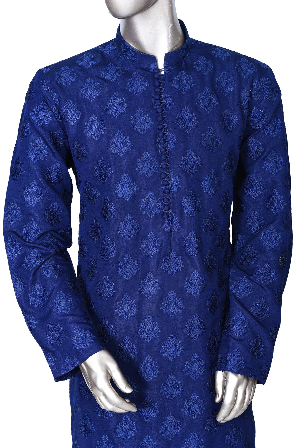 Men's Royal Blue Embroidered Raw Silk Kurta Party Suit KF-35