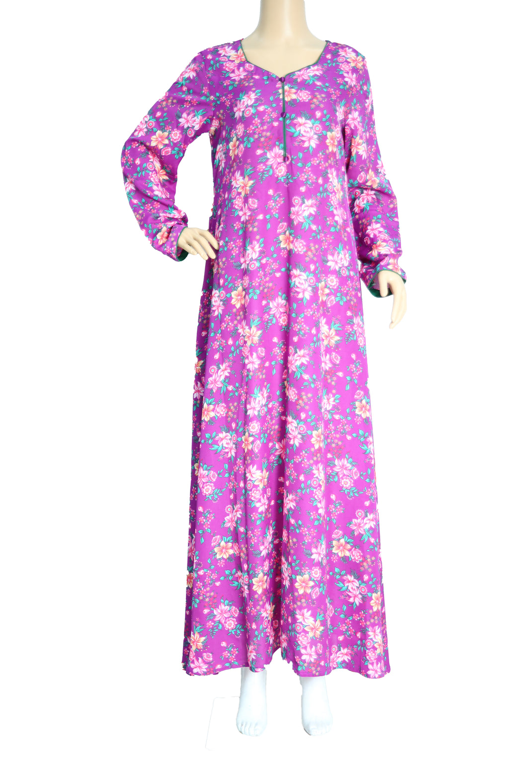 Magenta Floral Print Georgette Maxi Dress KF-355