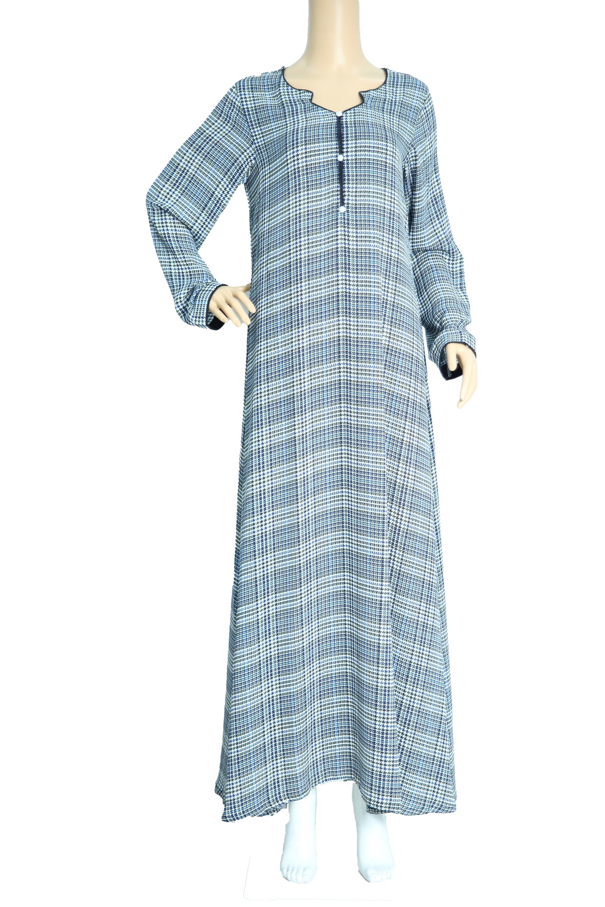 Grey Check Print Georgette Maxi Dress KF-314